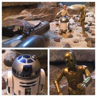 EXTERIOR: TATOOINE -- ROCK CANYON -- FLOOR. The speeder is parked on the floor of a massive canyon. Luke runs up to Artoo, who is waddling his way through the rocky terrain. LUKE: "Hey, whoa, just where do you think you're going?" The little droid whistles a definitive reply, as Threepio poses menacingly behind the little runaway. THREEPIO: "Master Luke here is your rightful owner. We'll have no more of this Obi-Wan Kenobi jibberish...and don't talk to me about your mission, either. You're fortunate he doesn't blast you into a million pieces right here." #starwars #anhwt #starwarstoycrew #jbscrew #blackdeathcrew #starwarstoypix #starwarstoyfigs #toyshelf 